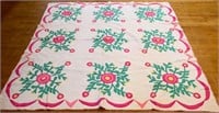 Vntg green/pink/white hand stitched quilt