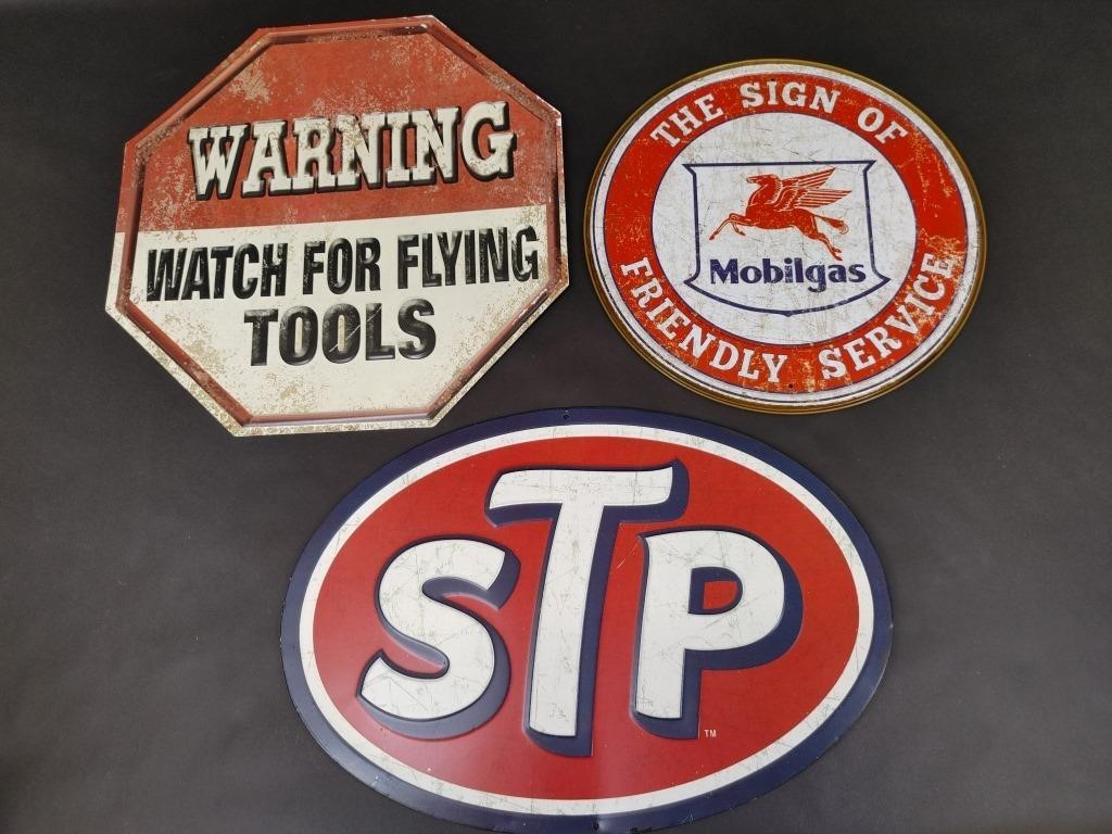 Mobilgas, STP & Warning for Tools Garage Signs