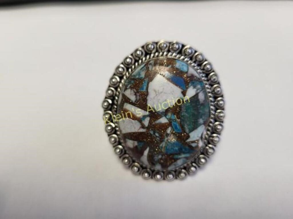 turquoise german silver ring NWT sz 9