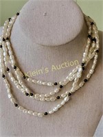 faux seed pearl & onyx necklace 66" beauty!