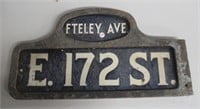 E-172 St Fteley Ave Sign. Vintage. Metal.