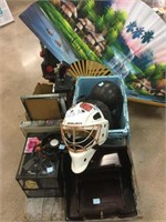 Assorted sports, crafts and household items. Cart