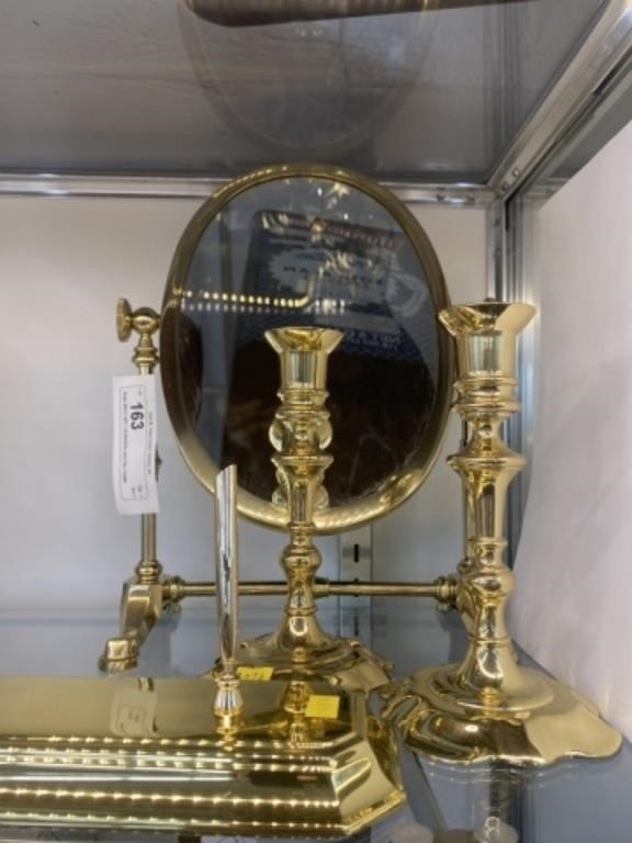 Brass Mirror with Candlesticks and Pen Holder