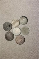 Lot of 7 Shield Nickels, Two Cent Pieces