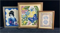 3 Framed Needlepoint Pictures