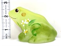 Fenton green frog figure w/ white flowers