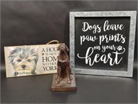 Hound Statue and Two Pet Signs
