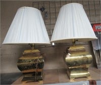 (2) Matching etched lamps, brass bases. Measures: