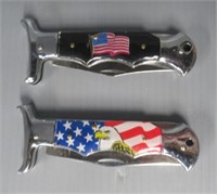 (2) Eagle and flag folding knives.