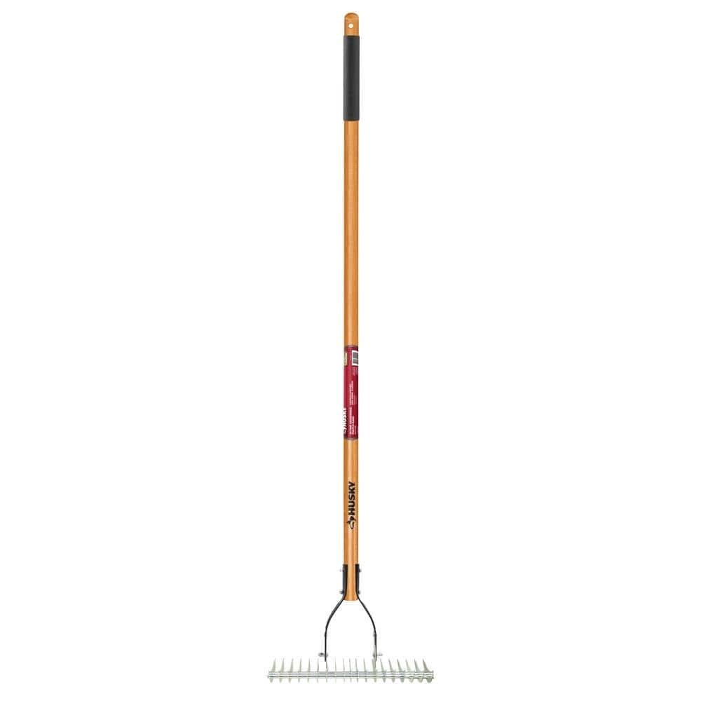 54 in. Long Wood Handle 19-Tine Adjustable Thatch