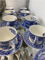 (9) Spode Transferware Cups and Saucers