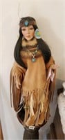 21" Porcelain Native American Doll w/ Papoose -