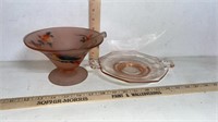 VTG Pink Satin Art Glass Bowl w/spoon Hand