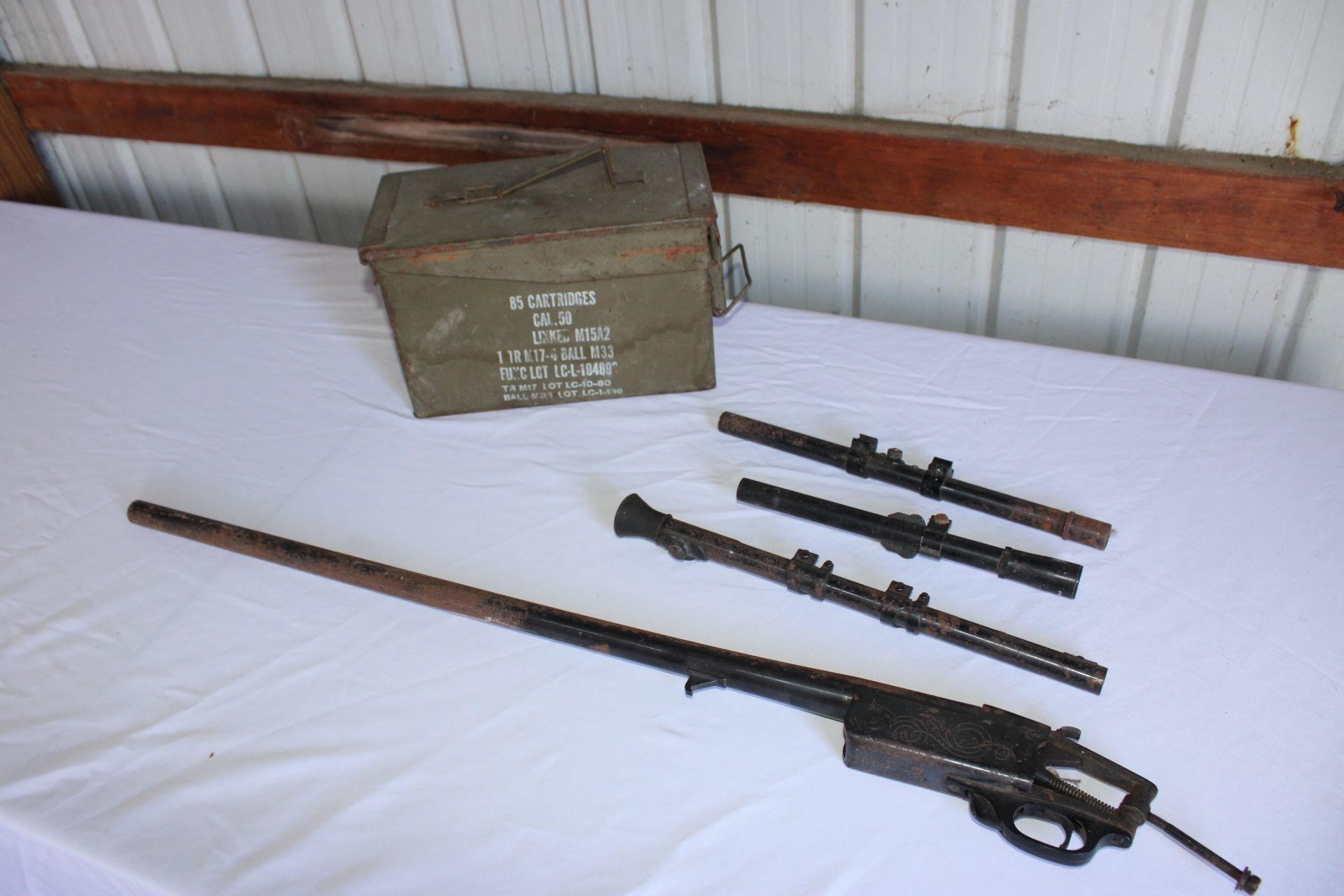 12 GAUGE GUN PARTS - SCOPES - AMMO BOX