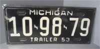 Sharp Condition 1953 Michigan Trailer License