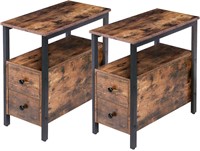 End Tables Set of 2, Narrow Nightstand with Drawe