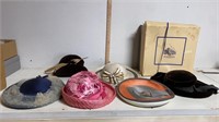 6 Vintage Ladies Hats & 1 Hat Box