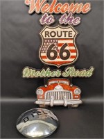 Dilly Boat Trailer Hubcap & Route 66 Sign