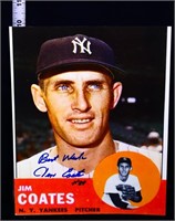 Signed 1963 Topps Jim Coates Yankees photo, COA