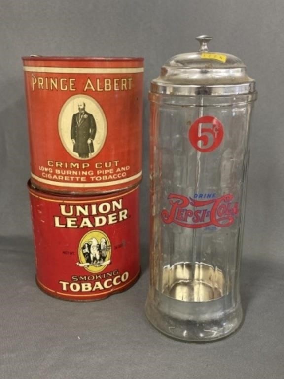 (2) Tobacco Tins with Straw Holder