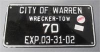 Old City of Warren Wrecker plate 70.