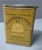 Phillip Morris cigarette tin. Measures: 3" Tall.