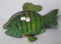 Carved wood fish. Measures: 10.75" Long.