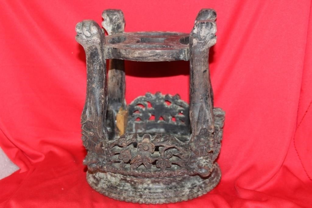 An Antique Chinese Well Carved Wood Stand