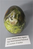 Huge Green Moss Agate Egg Hand Carved and