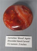 Carnelian "Blood" Agate Discoidal Hand Carved.