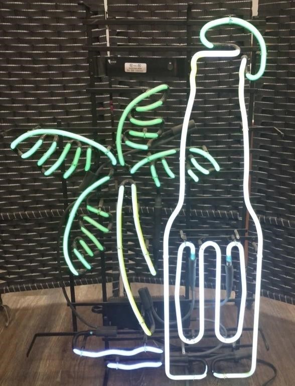 Vintage Neon Beer Bottle Palm Tree Sign 34 “