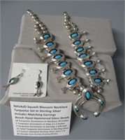 Navajo Squash Blossom Necklace Turquoise Set in