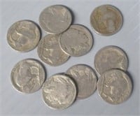 (10) Buffalo nickels.