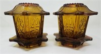 Antique Indiana Amber Pagoda Fairy Lamps (2)