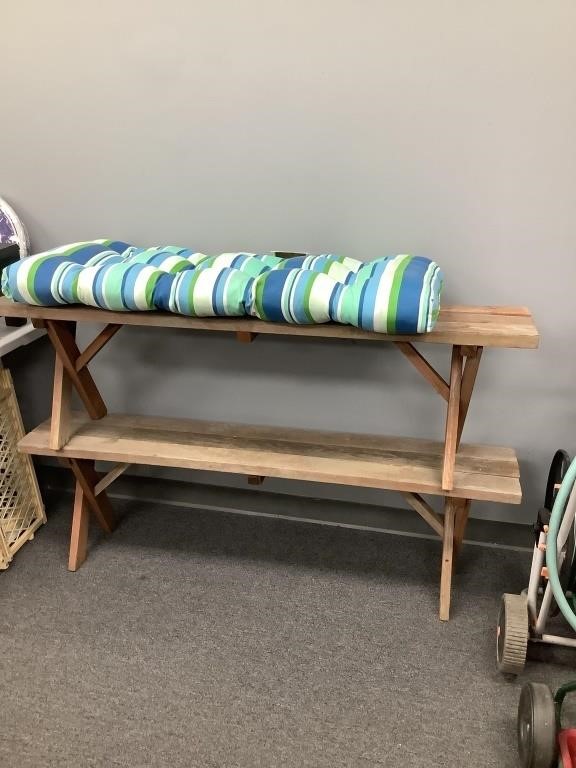 2 Wood Benches & Seat Cushion