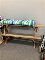 2 Wood Benches & Seat Cushion