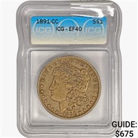 1891-CC Morgan Silver Dollar ICG EF40