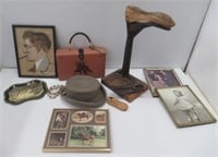 Shoe anvil, framed pictures, decorative box etc.