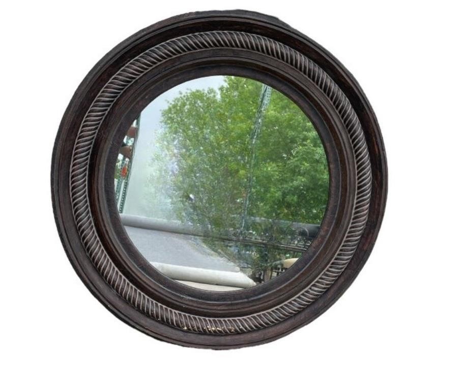 Large Wooden Circle Mirror with a Twist Design