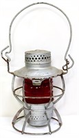 Vintage ruby globe signed railroad lantern