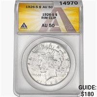 1926-S Silver Peace Dollar ANACS AU50 Rim Clip