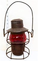 Vintage ruby globe signed NYCL railroad lantern