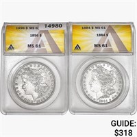 1884&1896 [2] Morgan Silver Dollar ANACS MS61