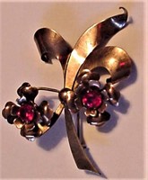 Vtg Harry Iskin Flower & Ribbon 1940s 1/20-10K Pin