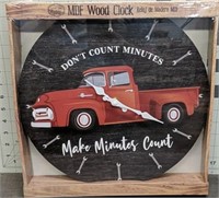 Wood clock red truck