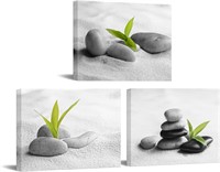 3 Piece Zen Canvas Art - Stone  Green Plant