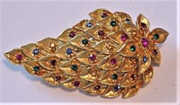 Vtg Jeweled Rhinestone Brooch Pin