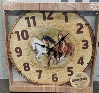 Wood clock with horses