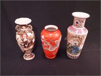 Three Asian vases: 8 1/2" Dragonware moriage vase