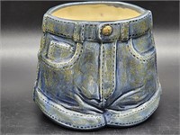 Vintage Blue Jean Shorts Ceramic Flower Pot